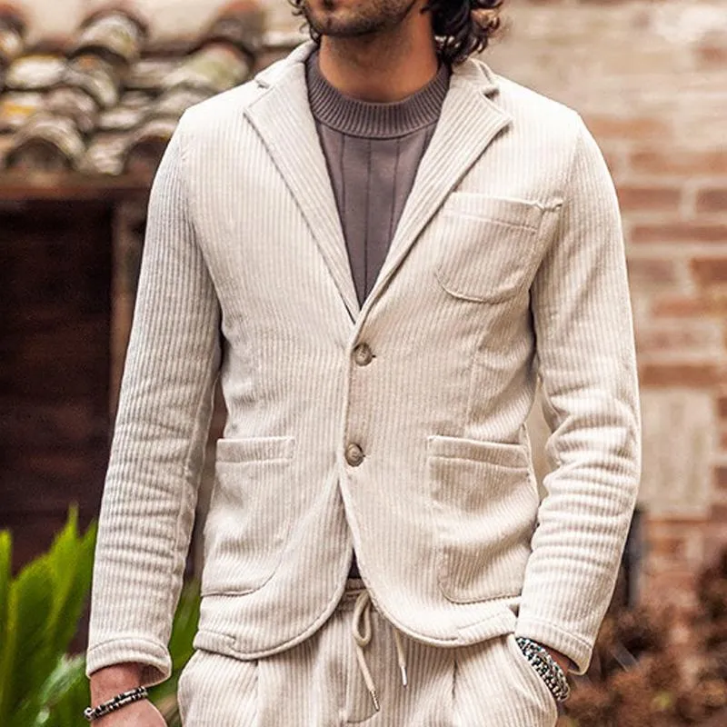 Men's Retro Solid Color Corduroy Notch Lapel Two Buttons Blazer 71192135Z sold by Manly product image thumbnail 2