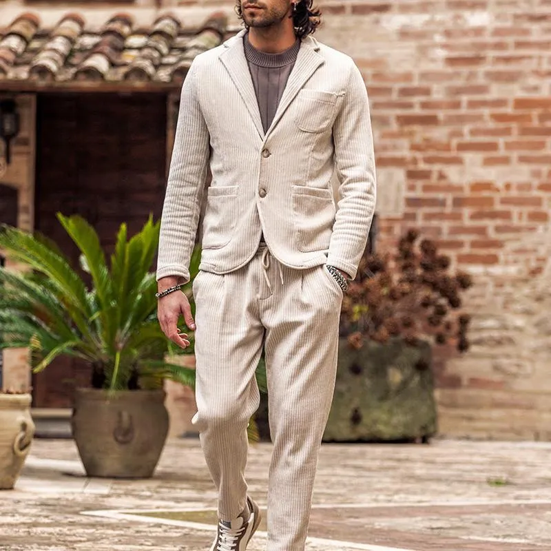 Men's Retro Solid Color Corduroy Notch Lapel Two Buttons Blazer 71192135Z sold by Manly product image thumbnail 3