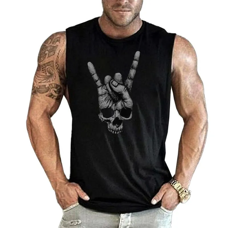 Men's Casual Loose Skull Print Sleeveless Tank Top 24496028M sold by Manly