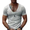 Men's Solid Color V-neck Cotton Blend Basic Short-sleeved T-shirt 60393828X sold by Manly