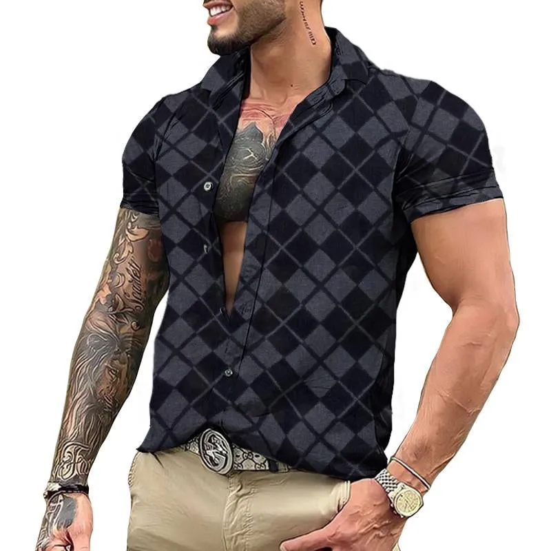 Men's Retro Diamond Lapel Short Sleeve Shirt 37335507TO sold by Manly