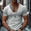 Men's Solid Color V-neck Cotton Blend Basic Short-sleeved T-shirt 60393828X sold by Manly