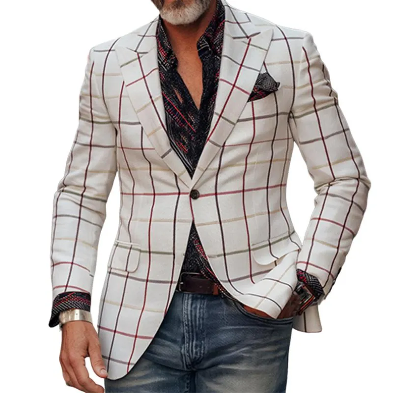 Men's Retro Casual Check Print Pocket Blazer 24729416TO sold by Manly