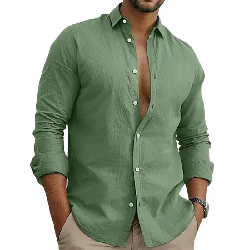 Men's Solid Color Lapel Long Sleeve Shirt 33314689Z sold by Manly