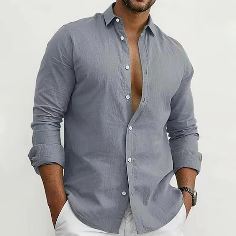 Men's Solid Color Lapel Long Sleeve Shirt 33314689Z sold by Manly product image thumbnail 5