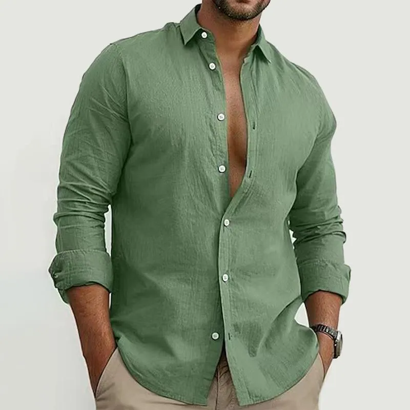 Men's Solid Color Lapel Long Sleeve Shirt 33314689Z sold by Manly product image thumbnail 2