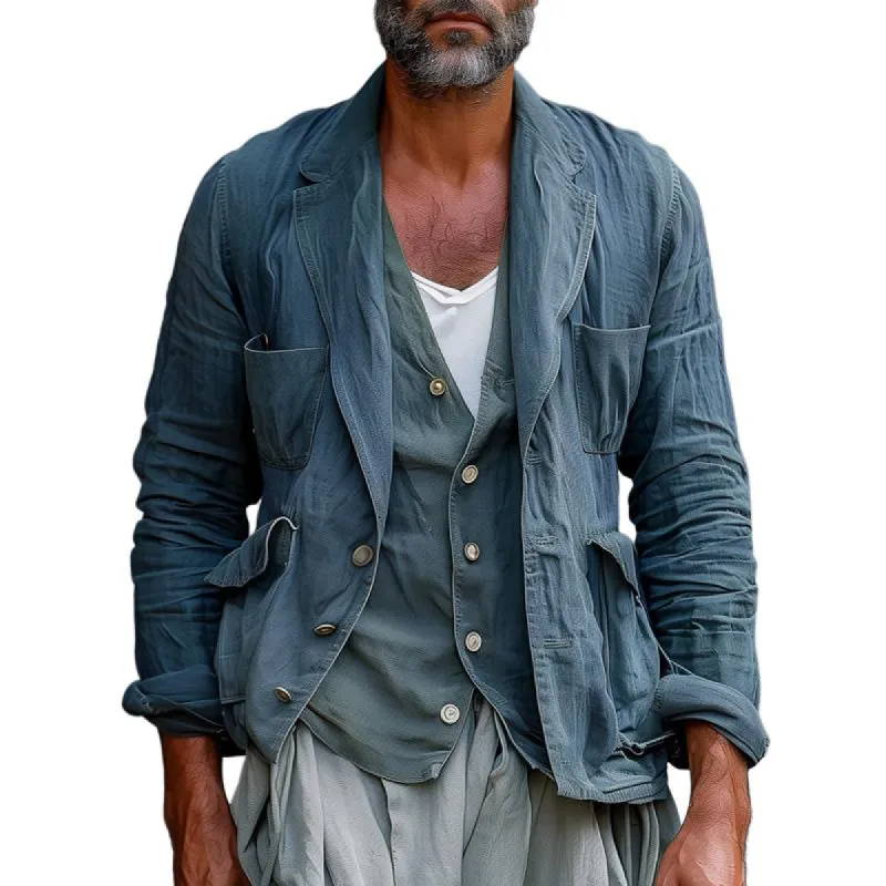 Men's Vintage Distressed Notch Lapel Multi-pocket Casual Jacket 49494660Z sold by Manly