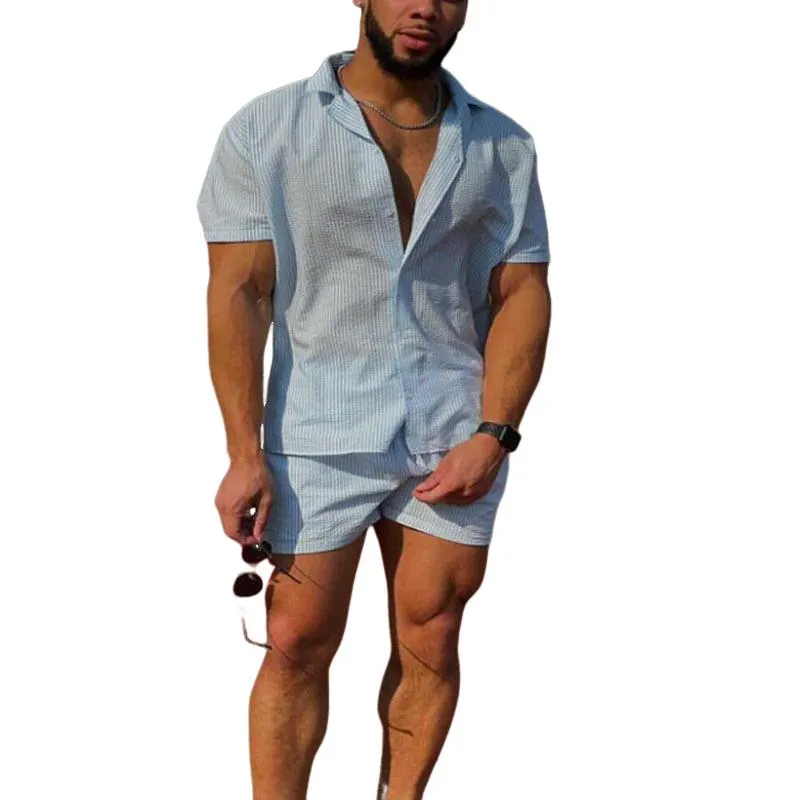 Men's Casual Striped Short-Sleeved Shirt And Shorts Set 23232315Y sold by Manly