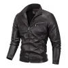 Men's Vintage Stand Collar Velvet Zipper Motorcycle Leather Jacket 80627391M sold by Manly