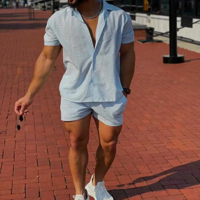 Men's Casual Striped Short-Sleeved Shirt And Shorts Set 23232315Y sold by Manly product image thumbnail 3