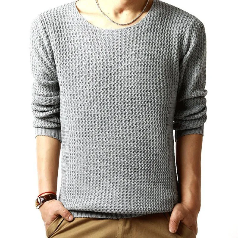 Men's Solid Color Pullover Long Sleeve Round Neck Knitted Sweater 12925804X sold by Manly