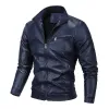 Men's Vintage Stand Collar Velvet Zipper Motorcycle Leather Jacket 80627391M sold by Manly