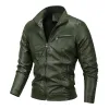Men's Vintage Stand Collar Velvet Zipper Motorcycle Leather Jacket 80627391M sold by Manly