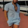 Men's Casual Striped Short-Sleeved Shirt And Shorts Set 23232315Y sold by Manly