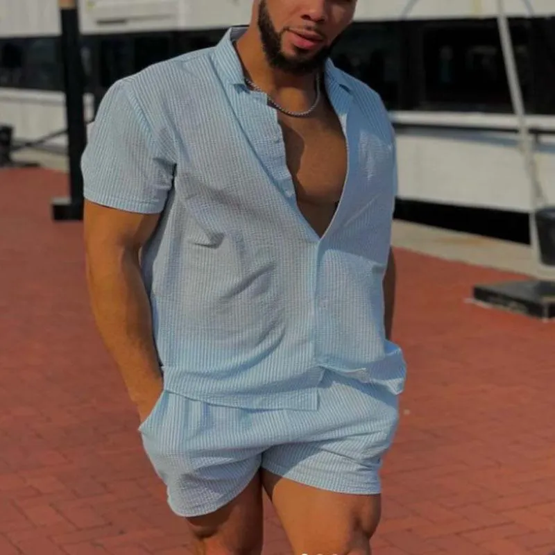 Men's Casual Striped Short-Sleeved Shirt And Shorts Set 23232315Y sold by Manly product image thumbnail 2