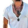 Men's Casual Solid Color V-neck Short-sleeved T-shirt 81823604TO sold by Manly