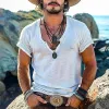 Men's Casual Solid Color V-neck Short-sleeved T-shirt 81823604TO sold by Manly