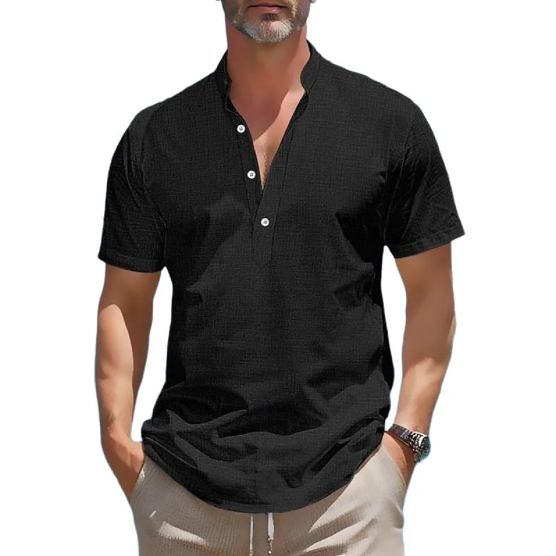 Men's Linen Henley Short Sleeve Shirt 84585635Y sold by Manly