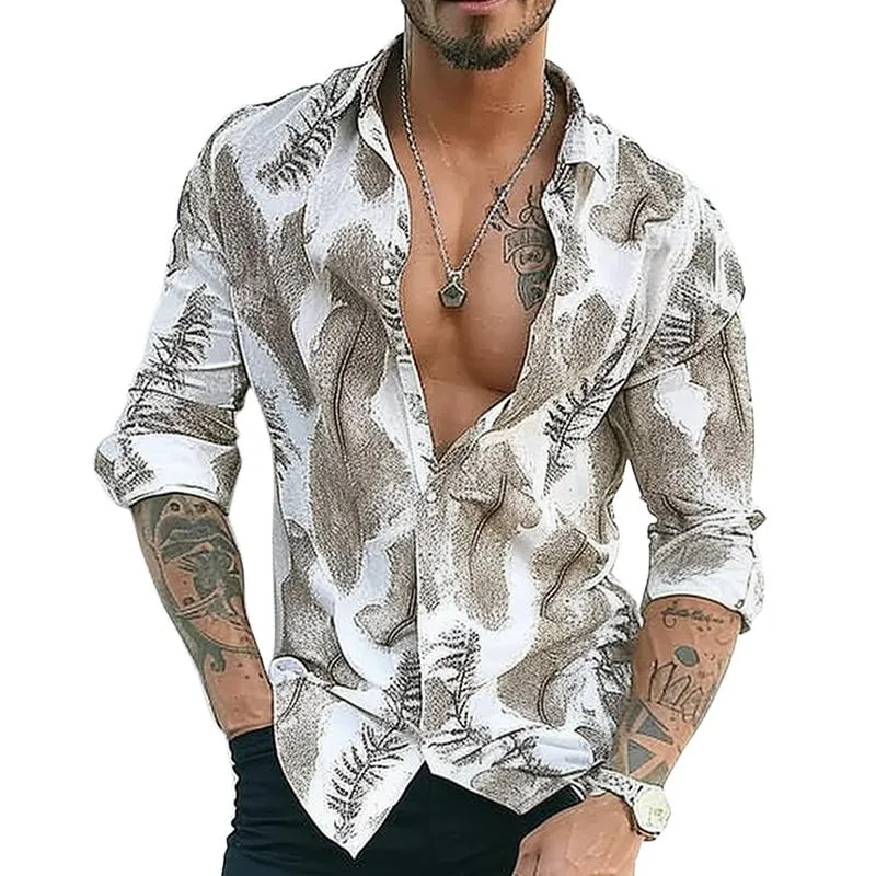 Men's Casual Floral Lapel Long Sleeve Shirt 61055871TO sold by Manly