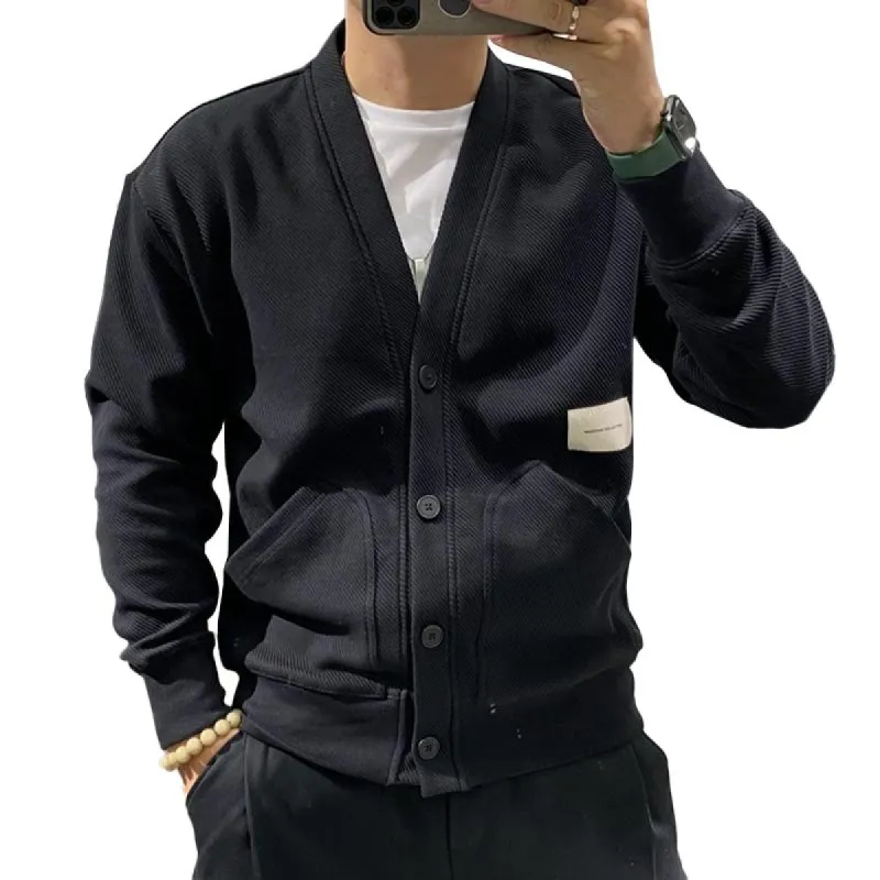 Men's Solid V Neck Single Breasted Pockets Casual Jacket 92419647Z sold by Manly