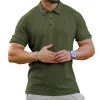 Men's Casual Striped Button Lapel Solid Color Polo Shirt 56528606Y sold by Manly