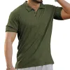 Men's Casual Striped Button Lapel Solid Color Polo Shirt 56528606Y sold by Manly