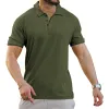 Men's Casual Striped Button Lapel Solid Color Polo Shirt 56528606Y sold by Manly