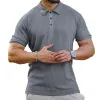 Men's Casual Striped Button Lapel Solid Color Polo Shirt 56528606Y sold by Manly