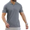 Men's Casual Striped Button Lapel Solid Color Polo Shirt 56528606Y sold by Manly