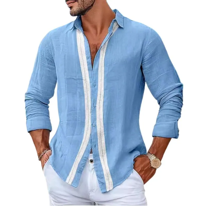 Men's Loose Cotton And Linen Lapel Long Sleeve Shirt 71994304Z sold by Manly