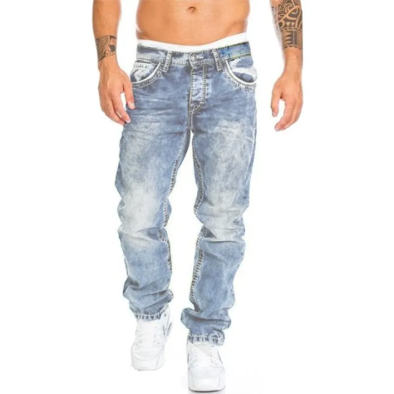Men's Retro Distressed Straight Jeans 73816311X sold by Manly