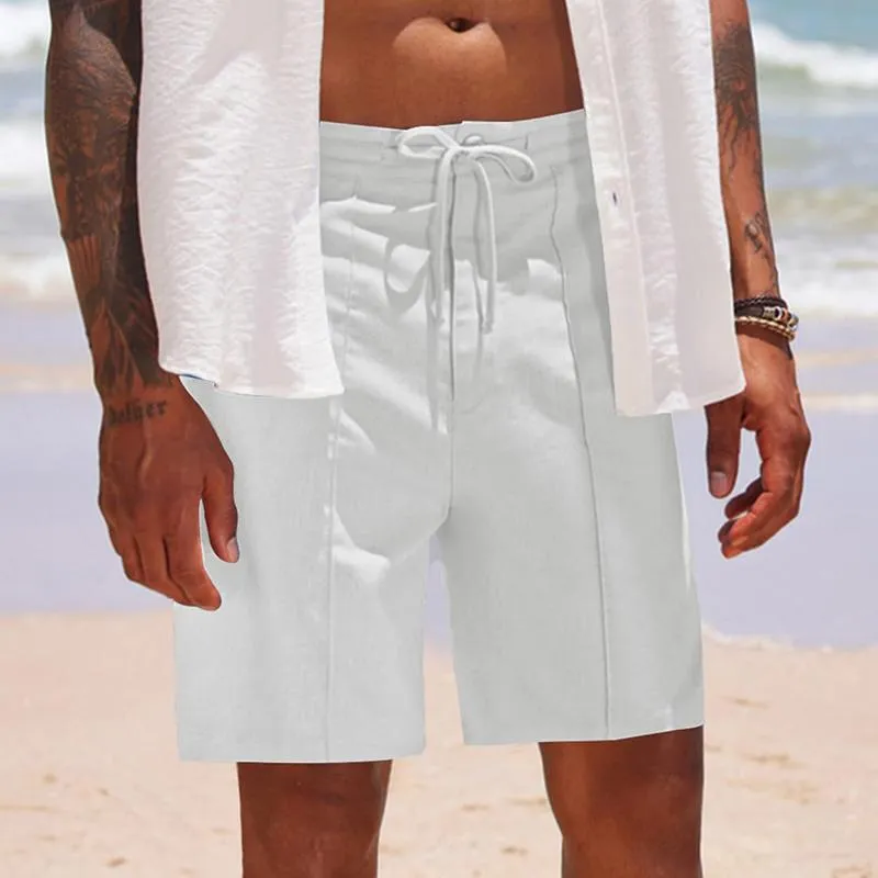 Men's Solid Cotton And Linen Elastic Waist Casual Shorts 39435578Z sold by Manly product image thumbnail 2