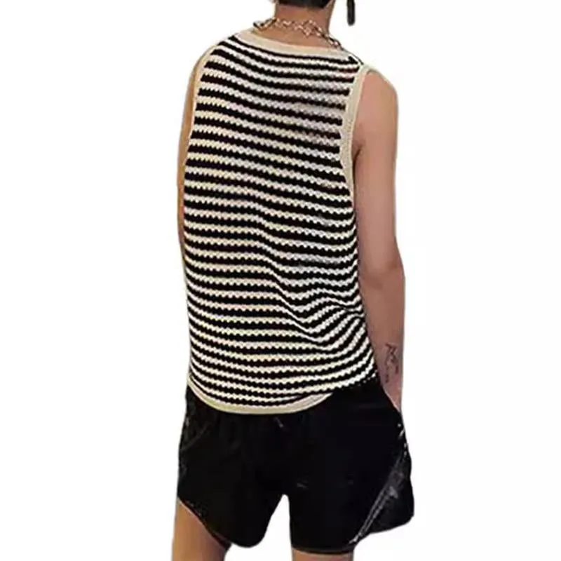 Men's Casual Loose Retro Striped Knitted Tank Tops 35851785X sold by Manly product image thumbnail 2