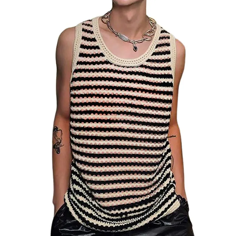 Men's Casual Loose Retro Striped Knitted Tank Tops 35851785X sold by Manly