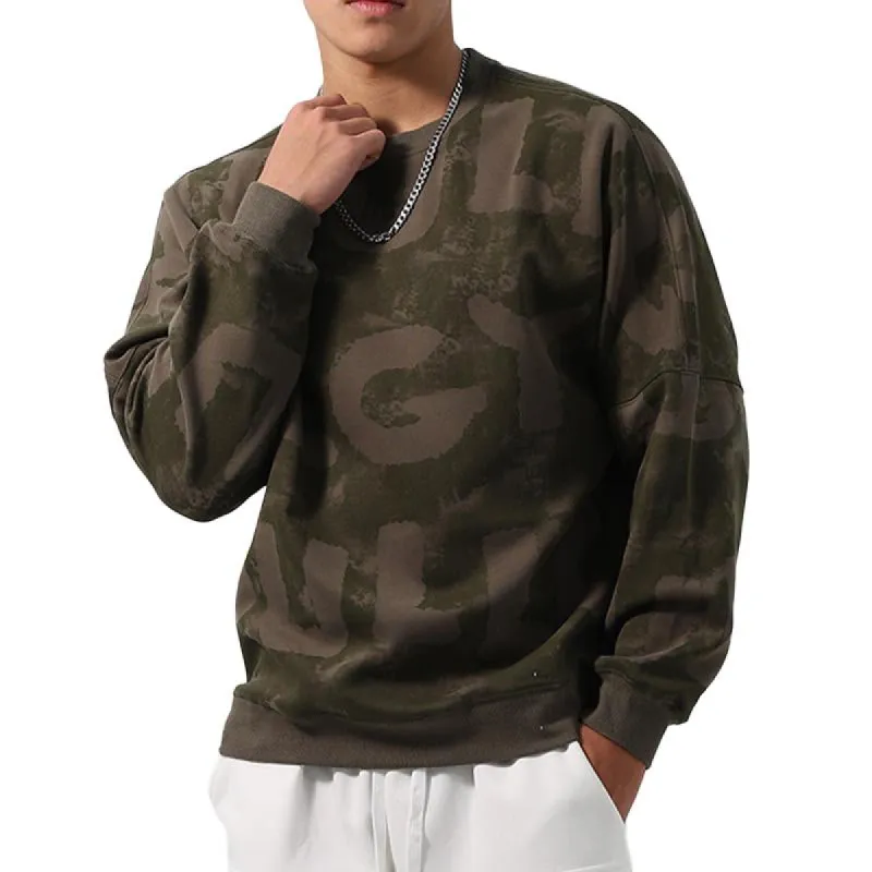Men's Letter Print Crew Neck Long Sleeve Sweatshirt 93109224X made by Manly