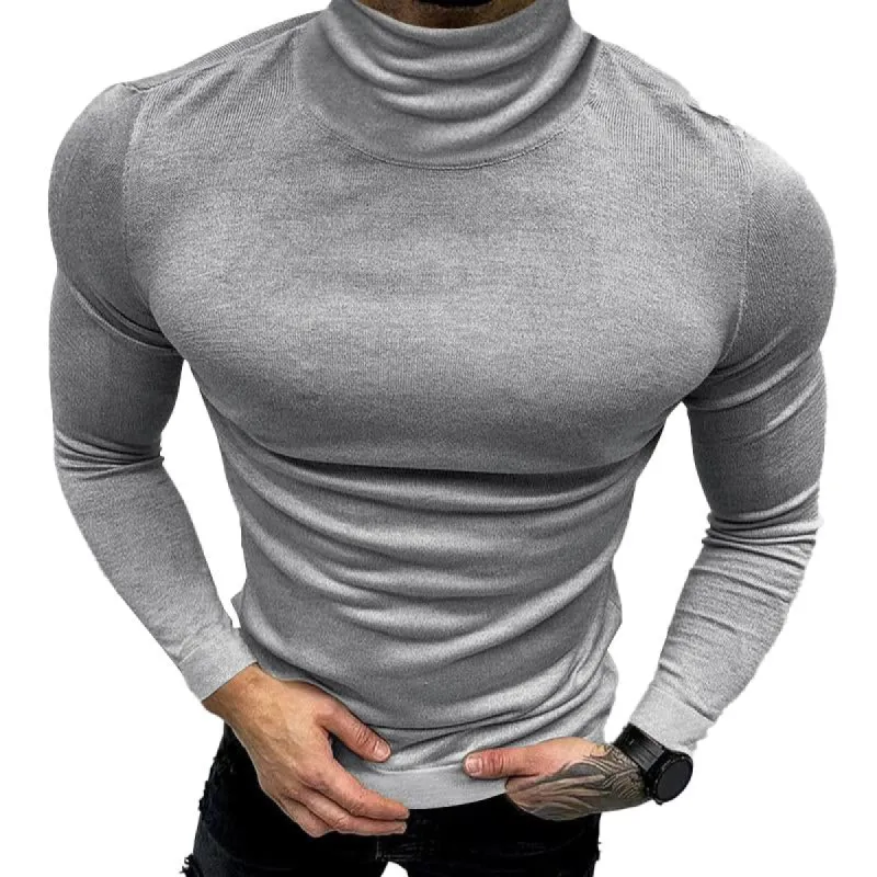 Men's Long Sleeve Solid Color Turtleneck Bottoming Sweater 44604191X sold by Manly