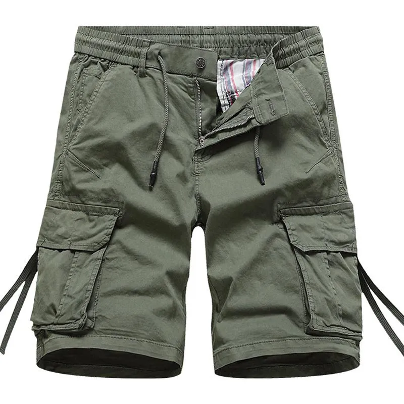 Men's Solid Color Multi-pocket Elastic Waist Cargo Shorts 21210203Z sold by Manly