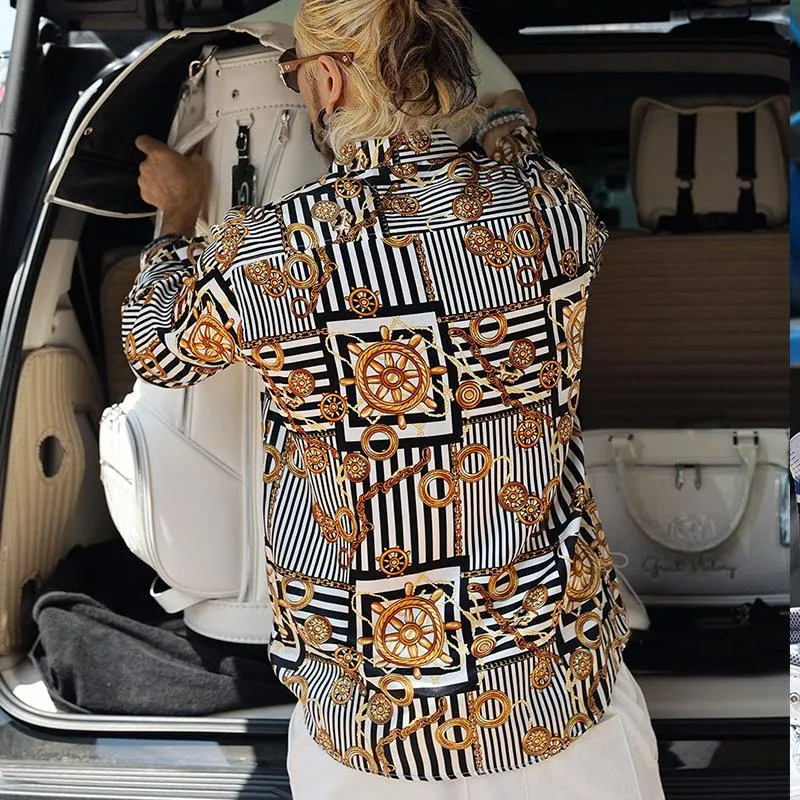 Men's Vintage Printed Lapel Long Sleeve Shirt 81684051Z sold by Manly product image thumbnail 4