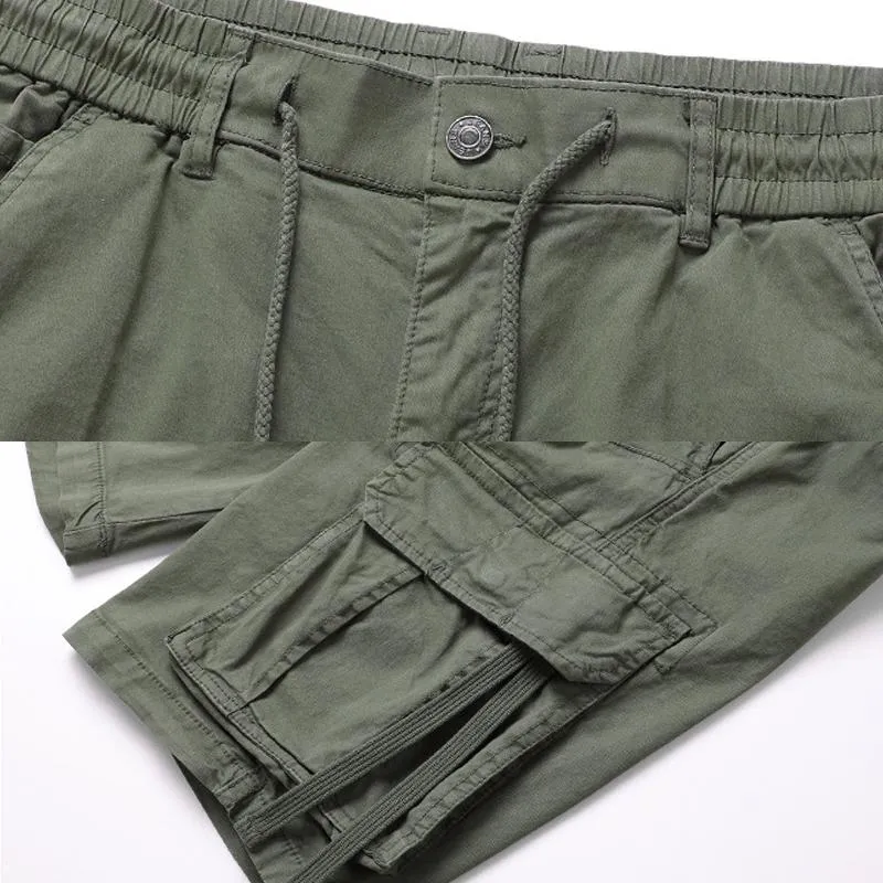Men's Solid Color Multi-pocket Elastic Waist Cargo Shorts 21210203Z sold by Manly product image thumbnail 5