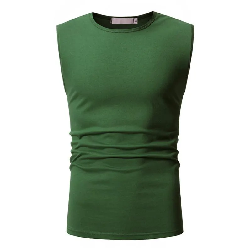 Men's Solid Round Neck Sleeveless Cotton Tank Top 28139465Z sold by Manly