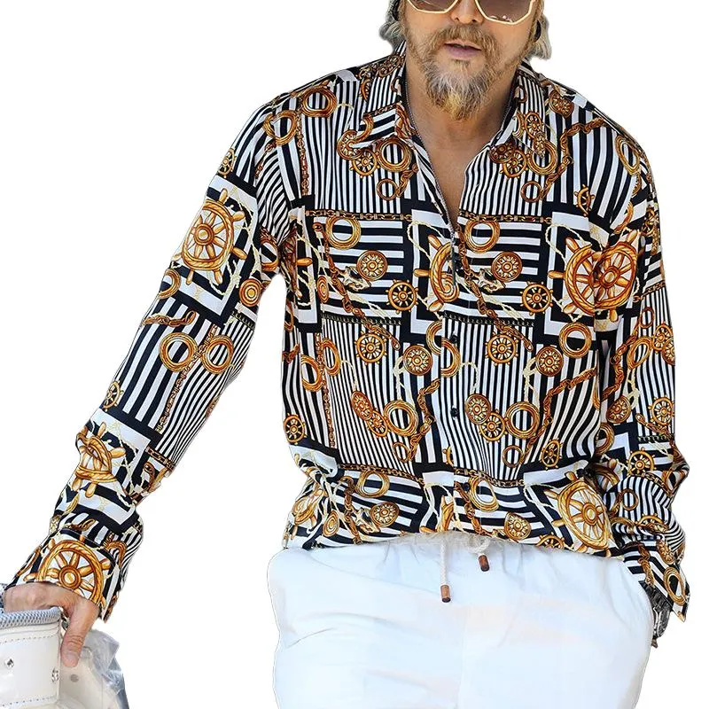 Men's Vintage Printed Lapel Long Sleeve Shirt 81684051Z sold by Manly