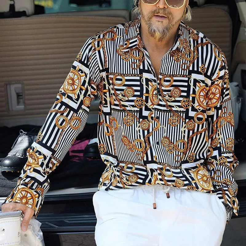 Men's Vintage Printed Lapel Long Sleeve Shirt 81684051Z sold by Manly product image thumbnail 2