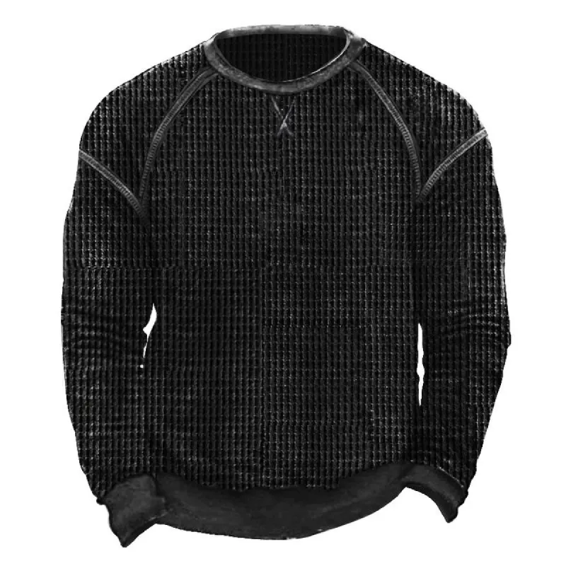 Men's Round Neck Waffle Long Sleeve T-Shirt 33588147Z sold by Manly