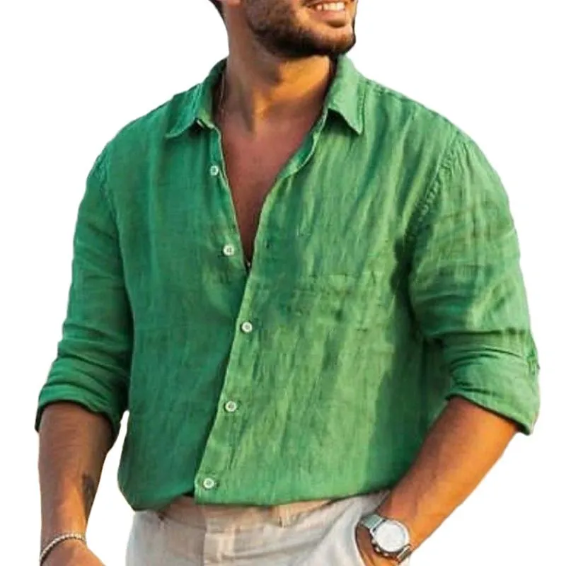 Men's Casual Solid Color Lapel Long Sleeve Shirt 93200576X sold by Manly