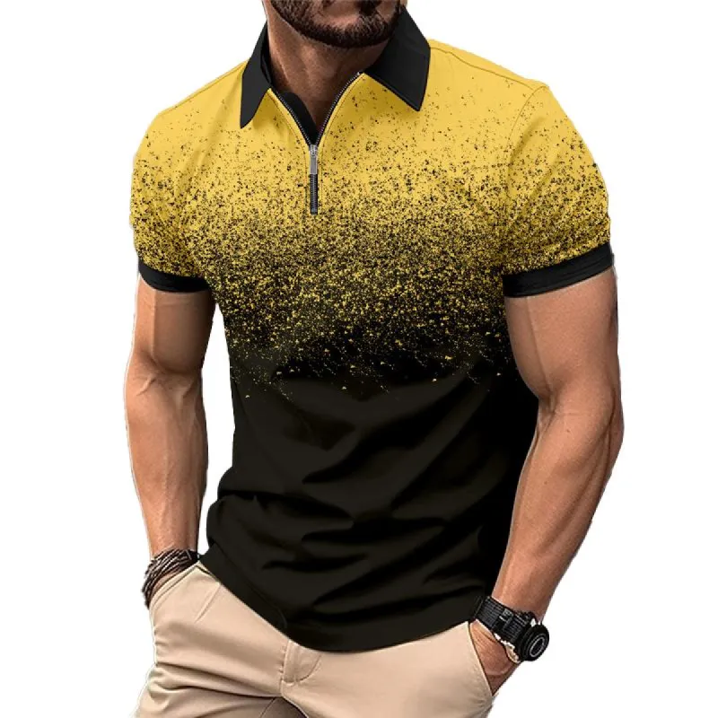 Men's Gradient Print Short Sleeve Lapel POLO Shirt 00647970X sold by Manly