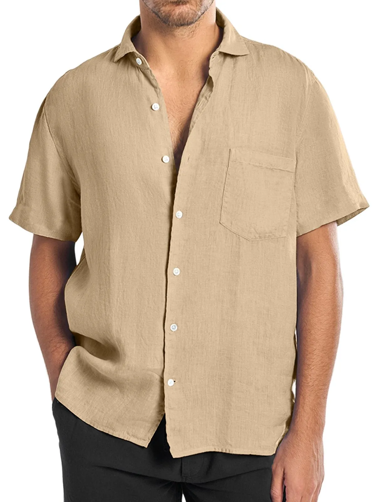 Men's Casual Solid Color Chest Pocket Short Sleeve Shirt 45960566Y sold by Manly product image thumbnail 4