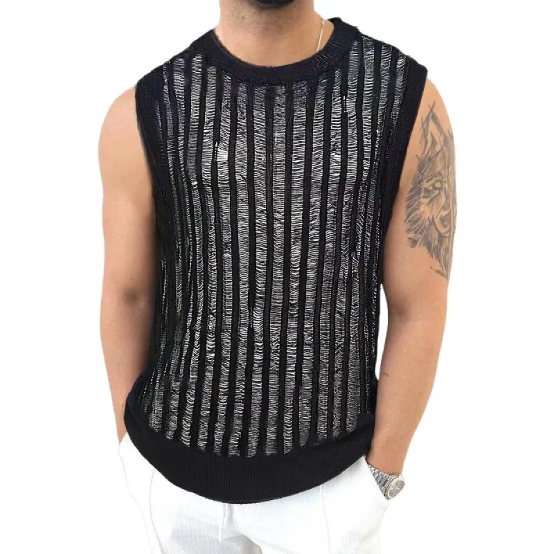 Men's Casual Round Neck Thin Hollow Knitted Tank Top 50741049M sold by Manly