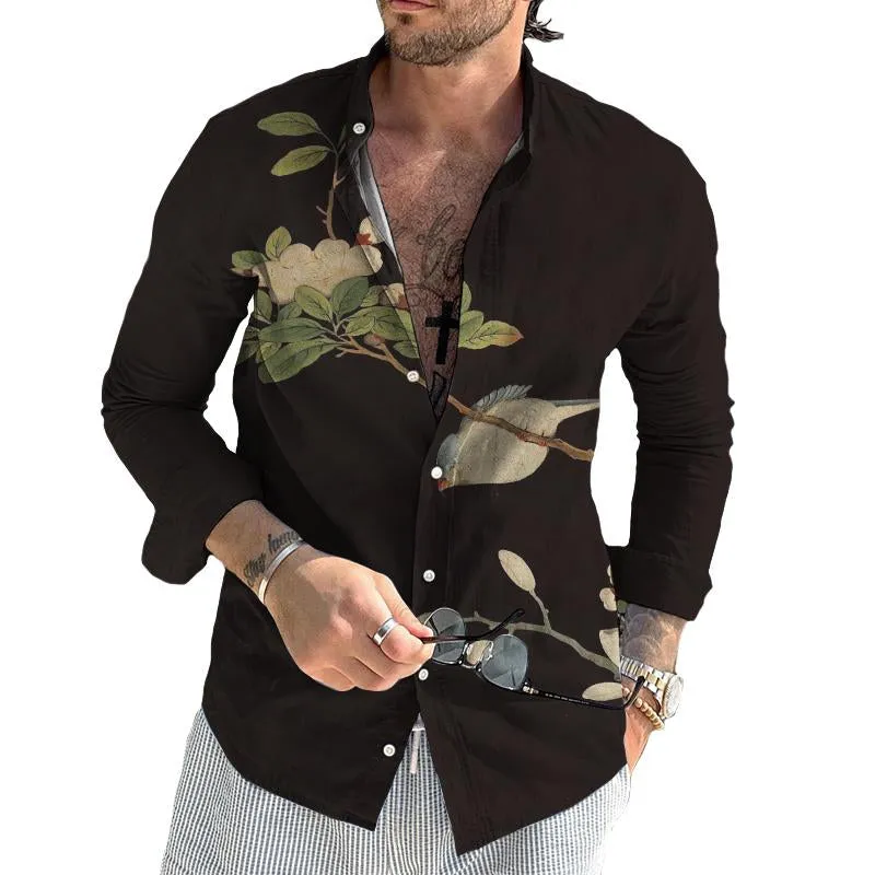 Men's Retro Floral Beach Street Long Sleeve Shirt 74149163TO sold by Manly