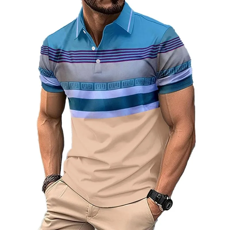 Men's Printed Striped Button Lapel POLO Shirt 98171601X sold by Manly