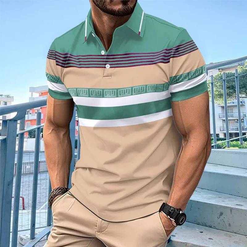 Men's Printed Striped Button Lapel POLO Shirt 98171601X sold by Manly product image thumbnail 3